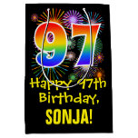 [ Thumbnail: 97th Birthday: Fun Fireworks Pattern + Rainbow 97 Gift Bag ]
