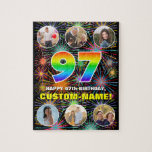 [ Thumbnail: 97th Birthday: Fun Rainbow #, Custom Name + Photos Jigsaw Puzzle ]