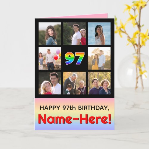 97th Birthday Fun Rainbow  Custom Photos  Name Card