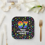 [ Thumbnail: 97th Birthday: Fun Stars Pattern and Rainbow “97” Paper Plates ]