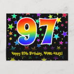 [ Thumbnail: 97th Birthday: Fun Stars Pattern, Rainbow 97, Name Postcard ]