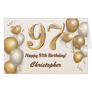97th Birthday Gold Balloons Confetti Extra Large Card