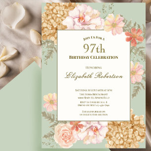 97th Birthday Invitation Autumn Colors Floral Sage