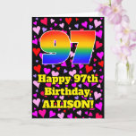 [ Thumbnail: 97th Birthday: Loving Hearts Pattern, Rainbow # 97 Card ]