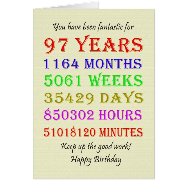 97th Birthday Milestones Cards (Front)