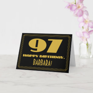 97th Birthday: Name + Art Deco Inspired Look "97" Card
