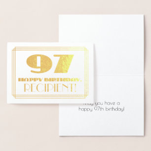 97th Birthday; Name + Art Deco Inspired Look "97" Foil Card