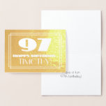 [ Thumbnail: 97th Birthday: Name + Art Deco Inspired Look "97" Foil Card ]