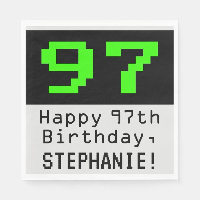 97th Birthday - Nerdy / Geeky Style "97" & Name Napkins (Front)