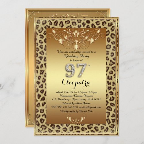 97th Birthday Party 97th Royal Cheetah gold plus Invitation