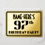 [ Thumbnail: 97th Birthday Party: Art Deco Look “97” and Name Invitation ]