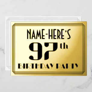 97th Birthday Party: Art Deco Look “97” and Name Foil Invitation