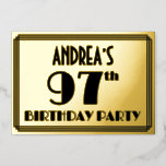 [ Thumbnail: 97th Birthday Party — Art Deco Look “97” + Name Invitation ]