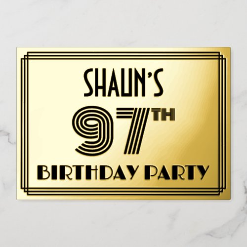 97th Birthday Party  Art Deco Style 97  Name Foil Invitation
