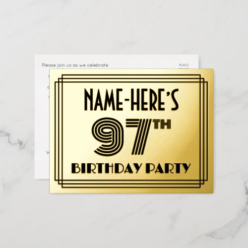 97th Birthday Party  Art Deco Style 97  Name Foil Invitation Postcard