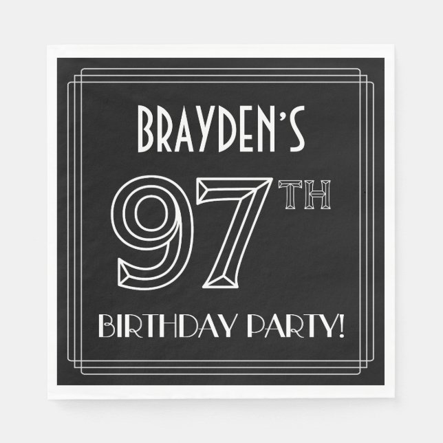 97th Birthday Party: Art Deco Style + Custom Name Napkins (Front)