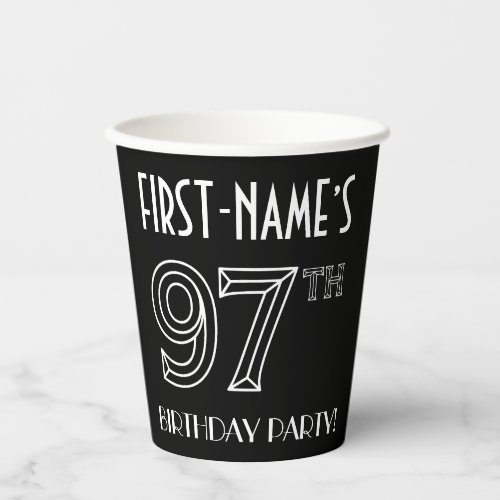 97th Birthday Party Art Deco Style  Custom Name Paper Cups