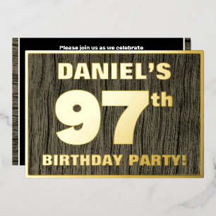 97th Birthday Party: Bold, Faux Wood Grain Pattern Foil Invitation