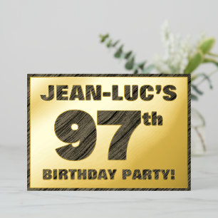 97th Birthday Party — Bold, Faux Wood Grain Text Foil Invitation