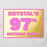 [ Thumbnail: 97th Birthday Party — Bold, Fun, Pink Stripes # 97 Invitation ]