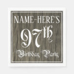 [ Thumbnail: 97th Birthday Party — Fancy Script, Faux Wood Look Napkins ]