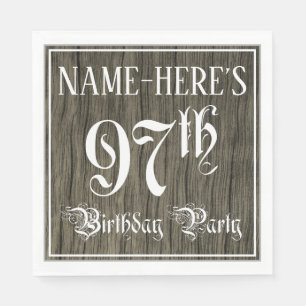 97th Birthday Party — Fancy Script, Faux Wood Look Napkins