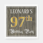 [ Thumbnail: 97th Birthday Party — Faux Gold & Faux Wood Looks Napkins ]