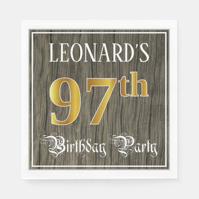 97th Birthday Party — Faux Gold & Faux Wood Looks Napkins (Front)