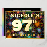 [ Thumbnail: 97th Birthday Party — Fun, Colorful Fireworks Look Invitation ]