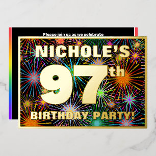 97th Birthday Party — Fun, Colorful Fireworks Look Foil Invitation