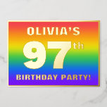 [ Thumbnail: 97th Birthday Party: Fun, Colorful Rainbow Pattern Invitation ]