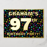 [ Thumbnail: 97th Birthday Party — Fun, Colorful Stars Pattern Invitation ]