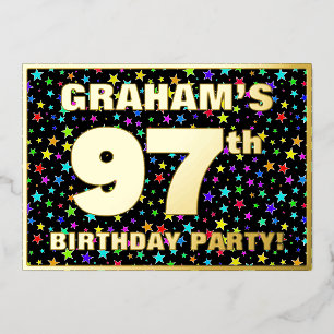 97th Birthday Party — Fun, Colorful Stars Pattern Foil Invitation
