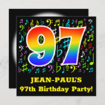 [ Thumbnail: 97th Birthday Party: Fun Music Symbols, Rainbow 97 Invitation ]