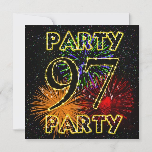 97th birthday party invitation with fireworks (Front)