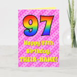 [ Thumbnail: 97th Birthday: Pink Stripes & Hearts, Rainbow # 97 Card ]
