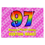[ Thumbnail: 97th Birthday: Pink Stripes & Hearts, Rainbow # 97 Gift Bag ]