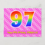 [ Thumbnail: 97th Birthday: Pink Stripes & Hearts, Rainbow 97 Postcard ]