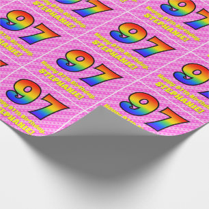97th Birthday: Pink Stripes & Hearts, Rainbow # 97 Wrapping Paper