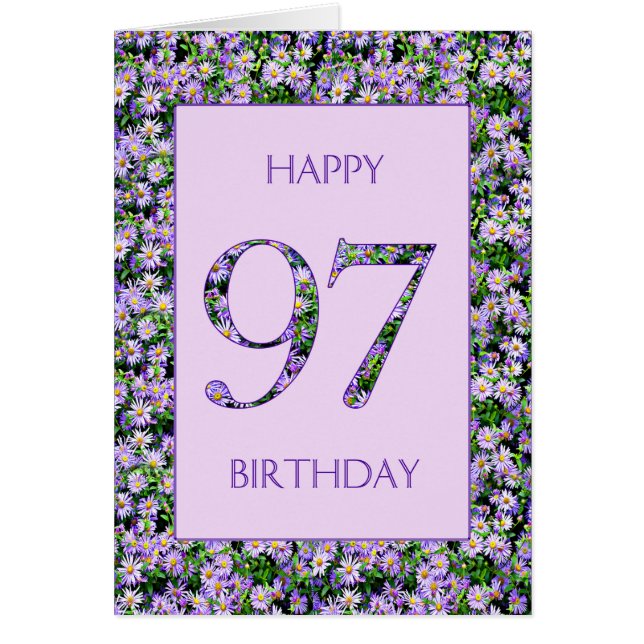 97th Birthday Purple Daisies Cards (Front)