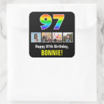 [ Thumbnail: 97th Birthday: Rainbow “97”; Custom Photos & Name Sticker ]