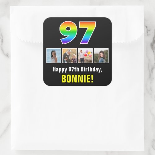 97th Birthday Rainbow 97 Custom Photos  Name Square Sticker