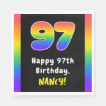 [ Thumbnail: 97th Birthday: Rainbow Spectrum # 97, Custom Name Napkins ]