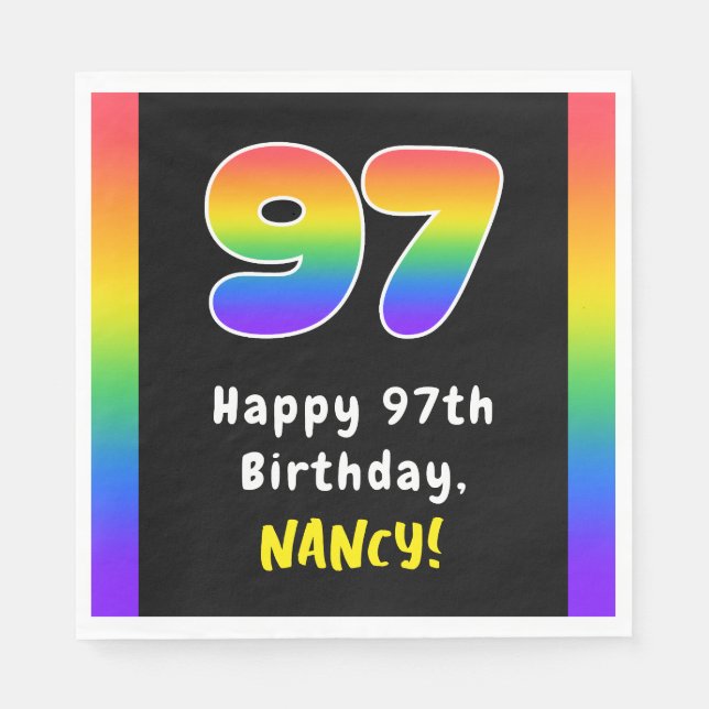97th Birthday: Rainbow Spectrum # 97, Custom Name Napkins (Front)
