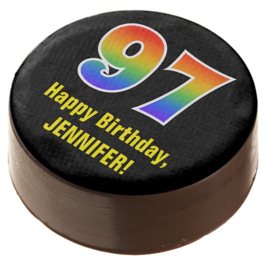 97th Birthday - Rainbow Spectrum Pattern Number 97 Chocolate Covered Oreo (Angled)