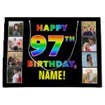 [ Thumbnail: 97th Birthday: Rainbow Text, Custom Photos & Name Gift Bag ]