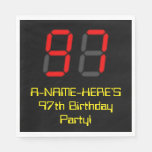[ Thumbnail: 97th Birthday: Red Digital Clock Style "97" + Name Napkins ]