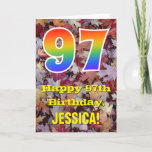 [ Thumbnail: 97th Birthday; Rustic Autumn Leaves; Rainbow "97" Card ]