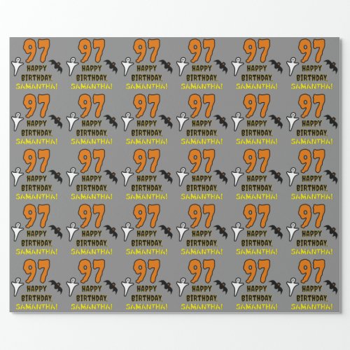 97th Birthday Spooky Halloween Theme Custom Name Wrapping Paper