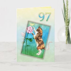 97th Birthday with a playful cat Card